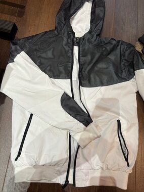 Men's Two-Tone Black & White Hooded Windbreaker Jacket